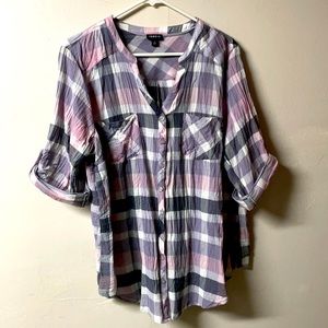 Torrid Crinkle Gauze Plaid Shirt